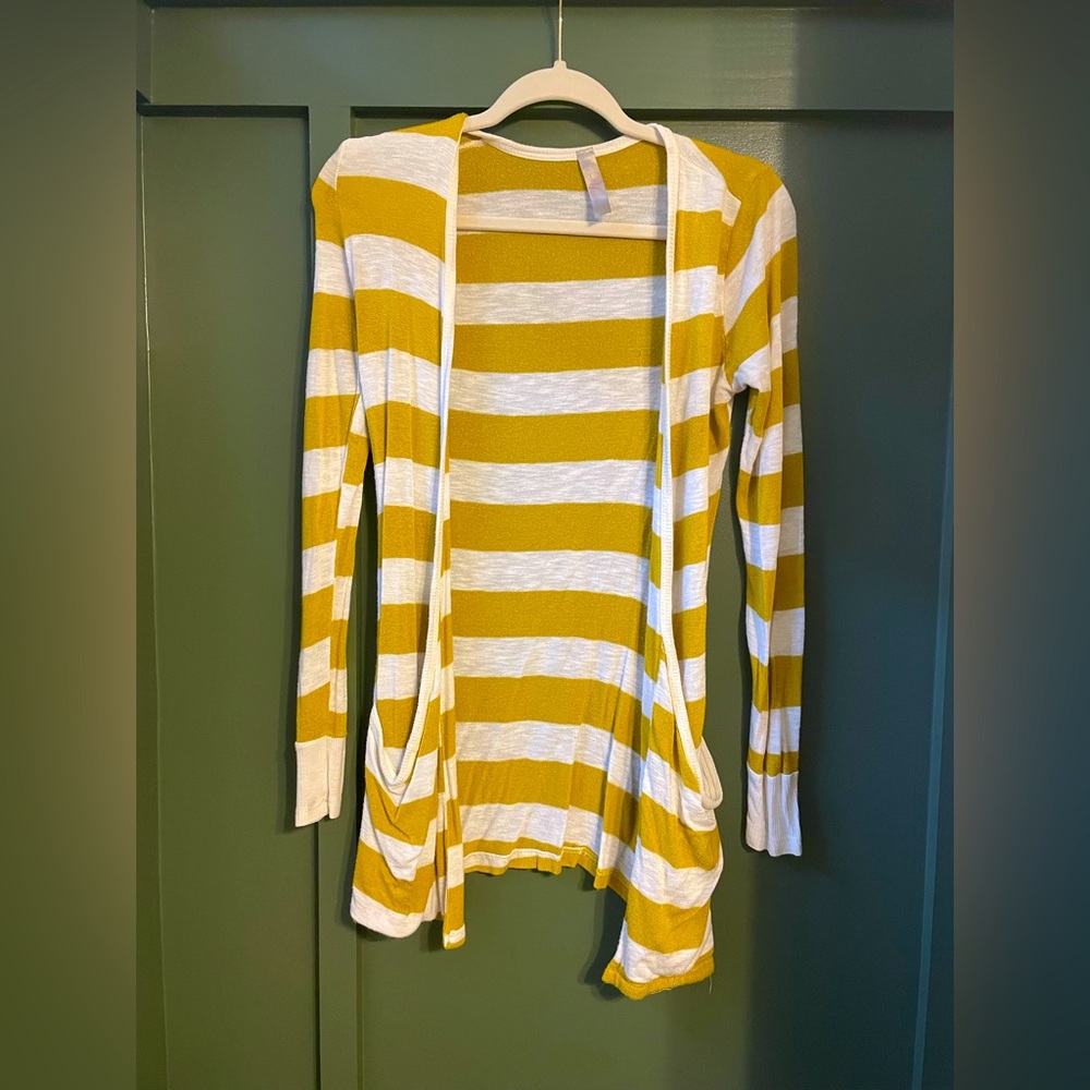 Francesca’s mustard striped cardigan